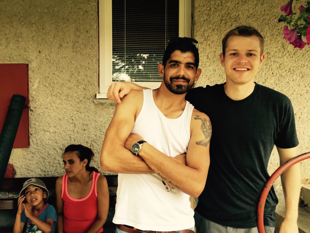 Jonathan with new friend Mitchell, a Roma, in the village Cinobana, Slovakia